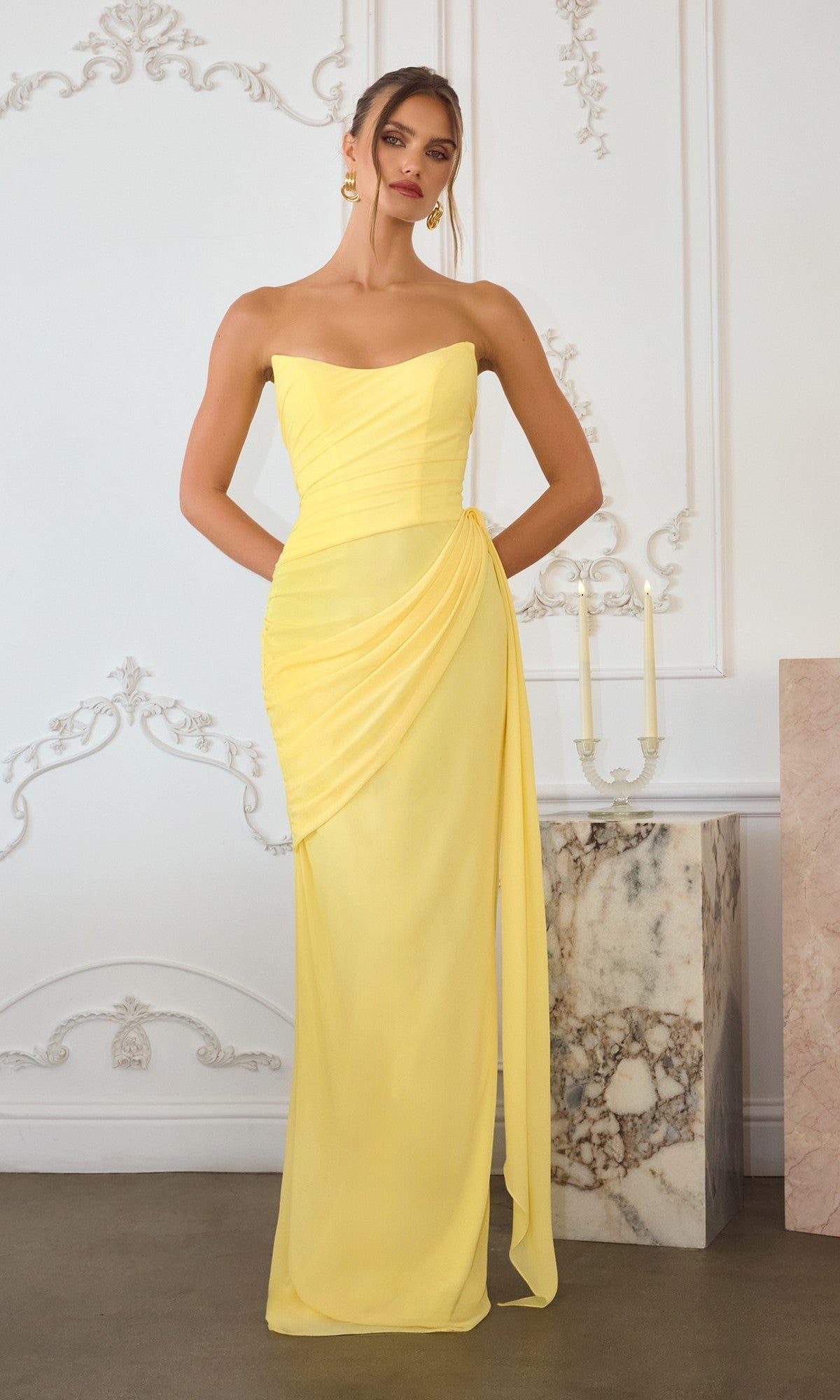 Light Yellow Amoris Long Formal Dress T726 - Image