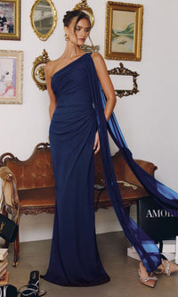 Navy Amoris Long Formal Dress T730 - Image