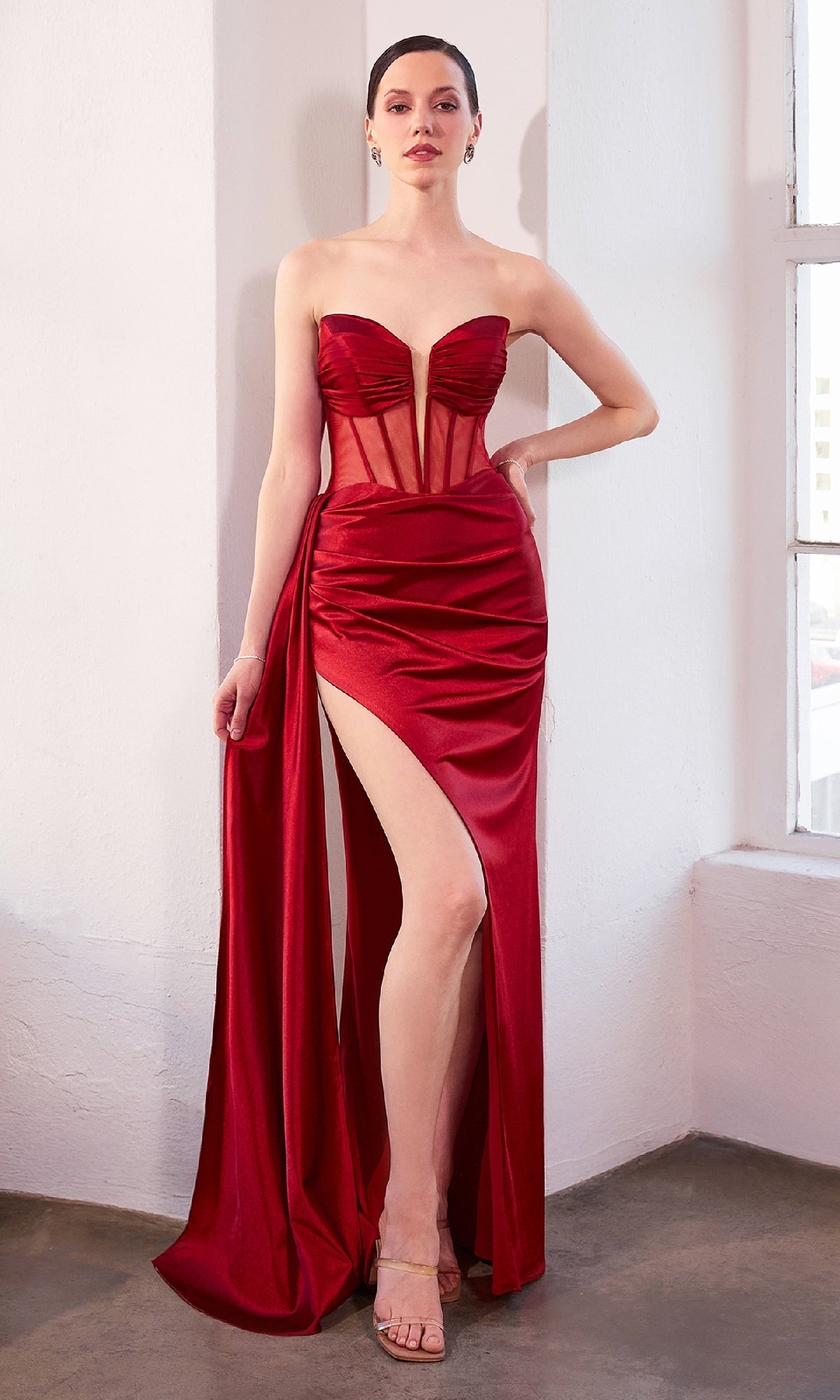 Deep Red Amoris Long Formal Dress T811 - Image