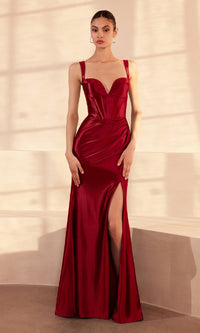 Deep Red Ladivine Long Formal Dress t813