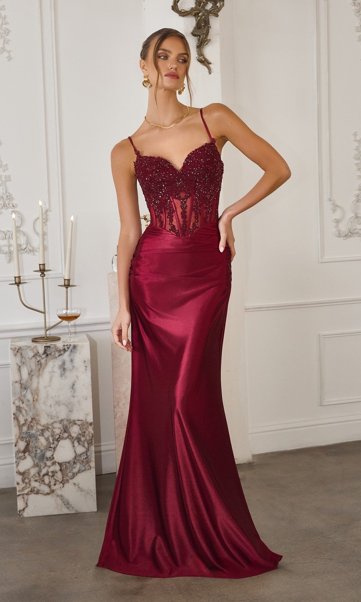 Burgundy Amoris Long Formal Dress T819 - Image