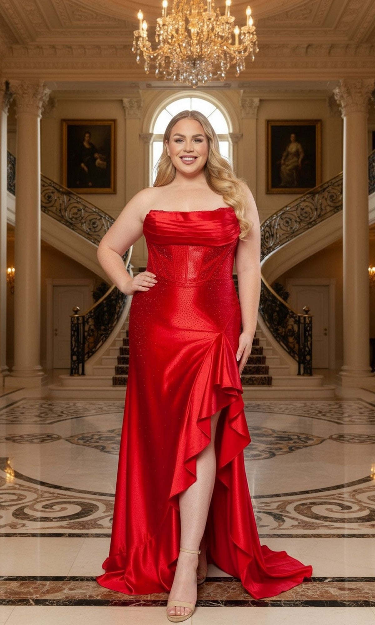 open lace back dress Plus-Size Prom Dress w1238 by Poly USA