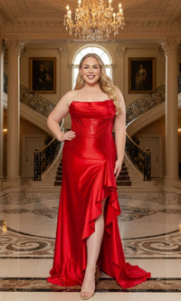Red Poly USA Plus-Size Prom Dress w1238 - Image