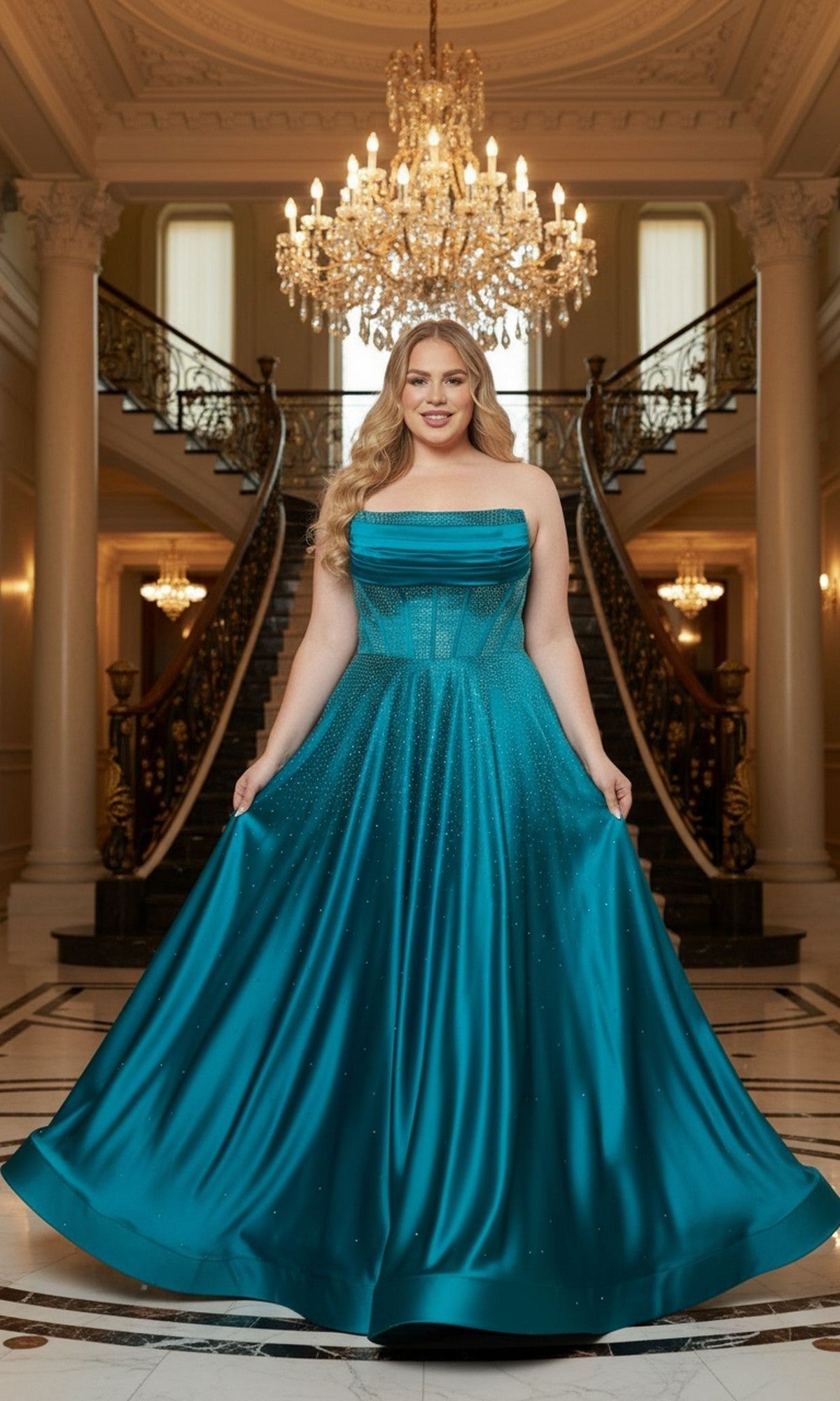 Teal Poly USA Plus-Size Prom Dress w1244 - Image