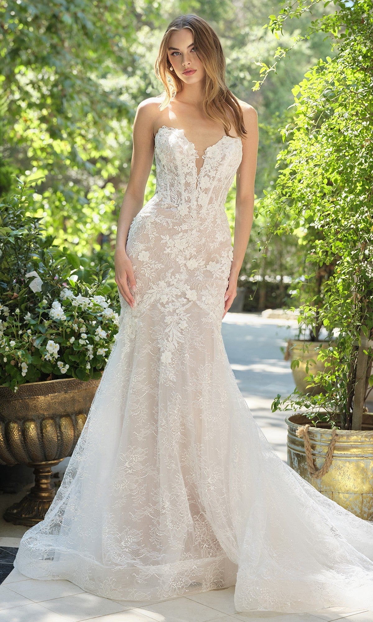 Off White/Nude Andrea and Leo Long Formal Dress WL072 - Image