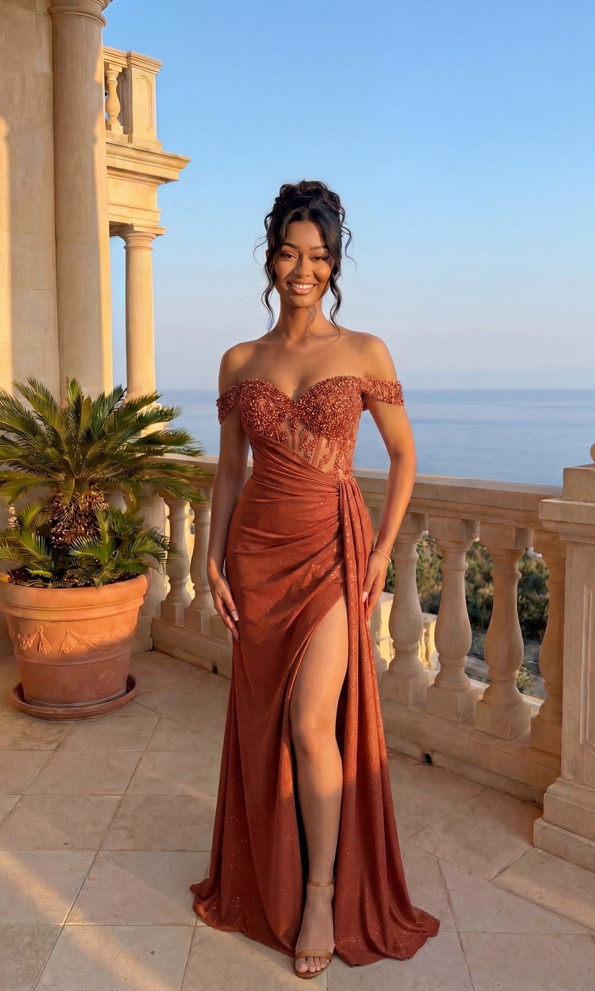 Burnt Orange Chicas Long Formal Dress YG5037