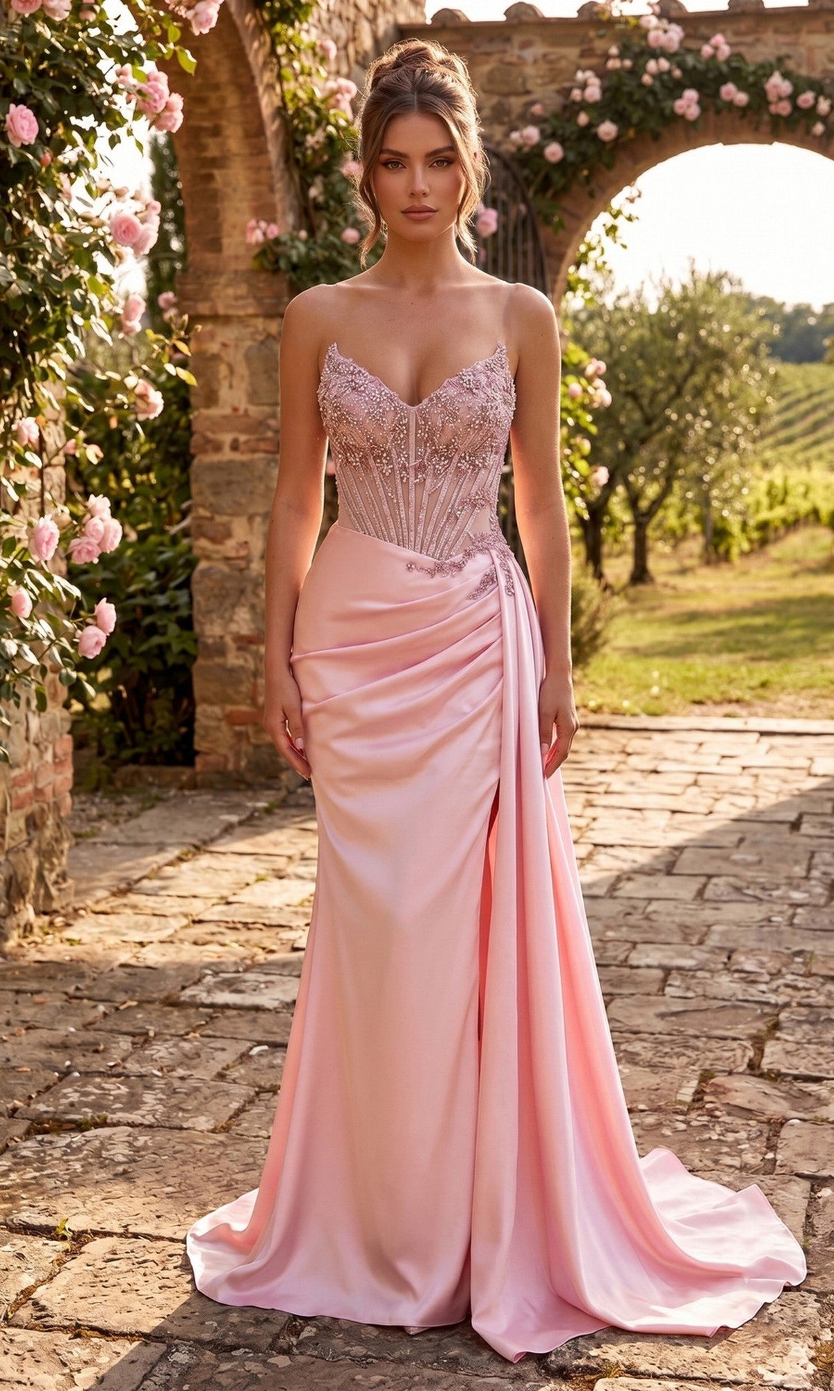 Baby Pink Chicas Long Formal Dress YG5041