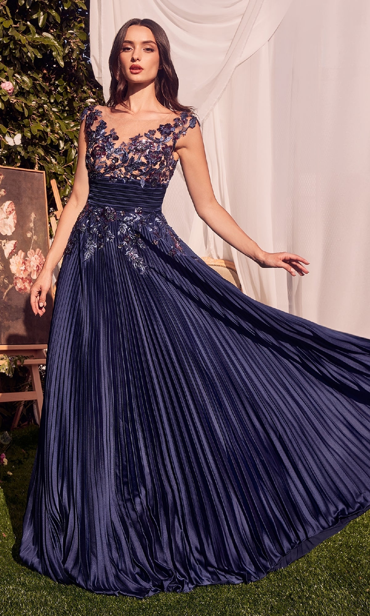 Navy Andrea and Leo Long Formal Dress A1355