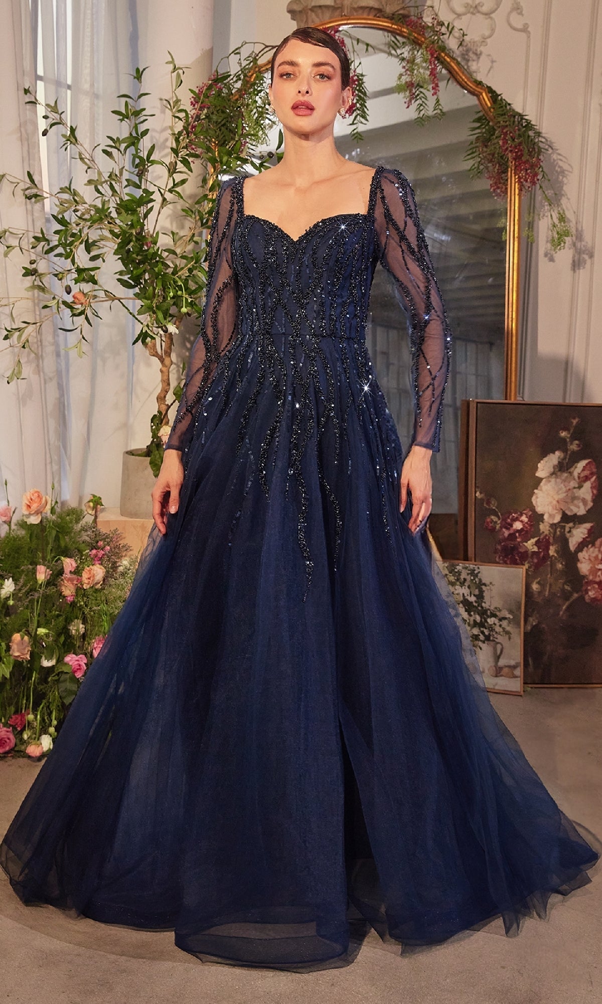 Navy Andrea and Leo Long Formal Dress A1367