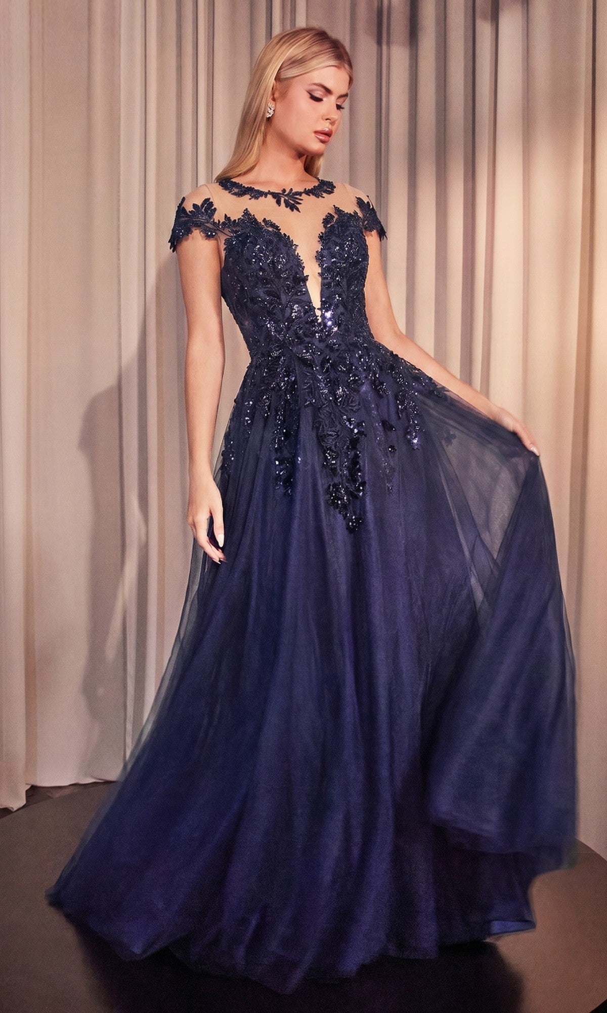 Navy Andrea and Leo Long Formal Dress A1475