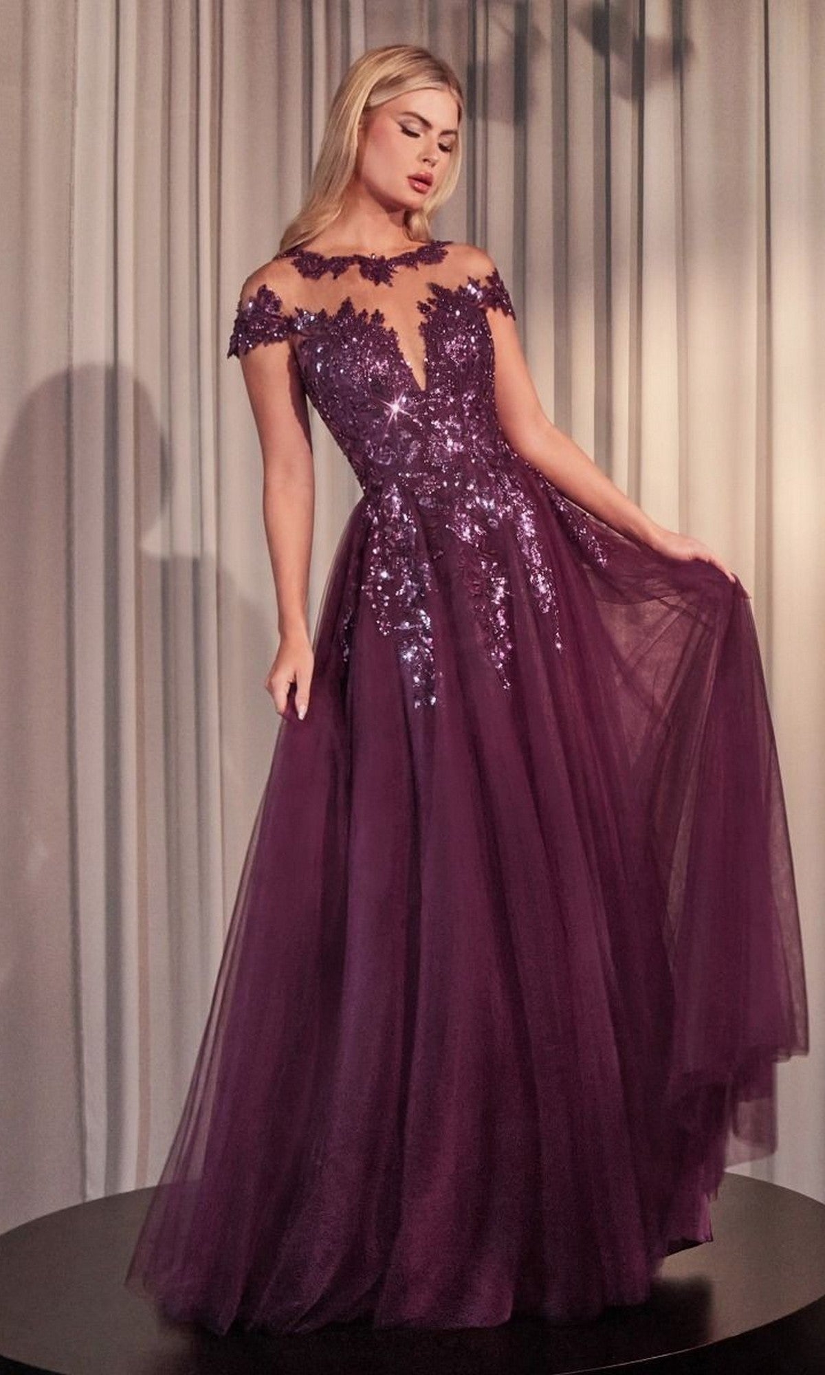 Eggplant Andrea and Leo Long Formal Dress A1475