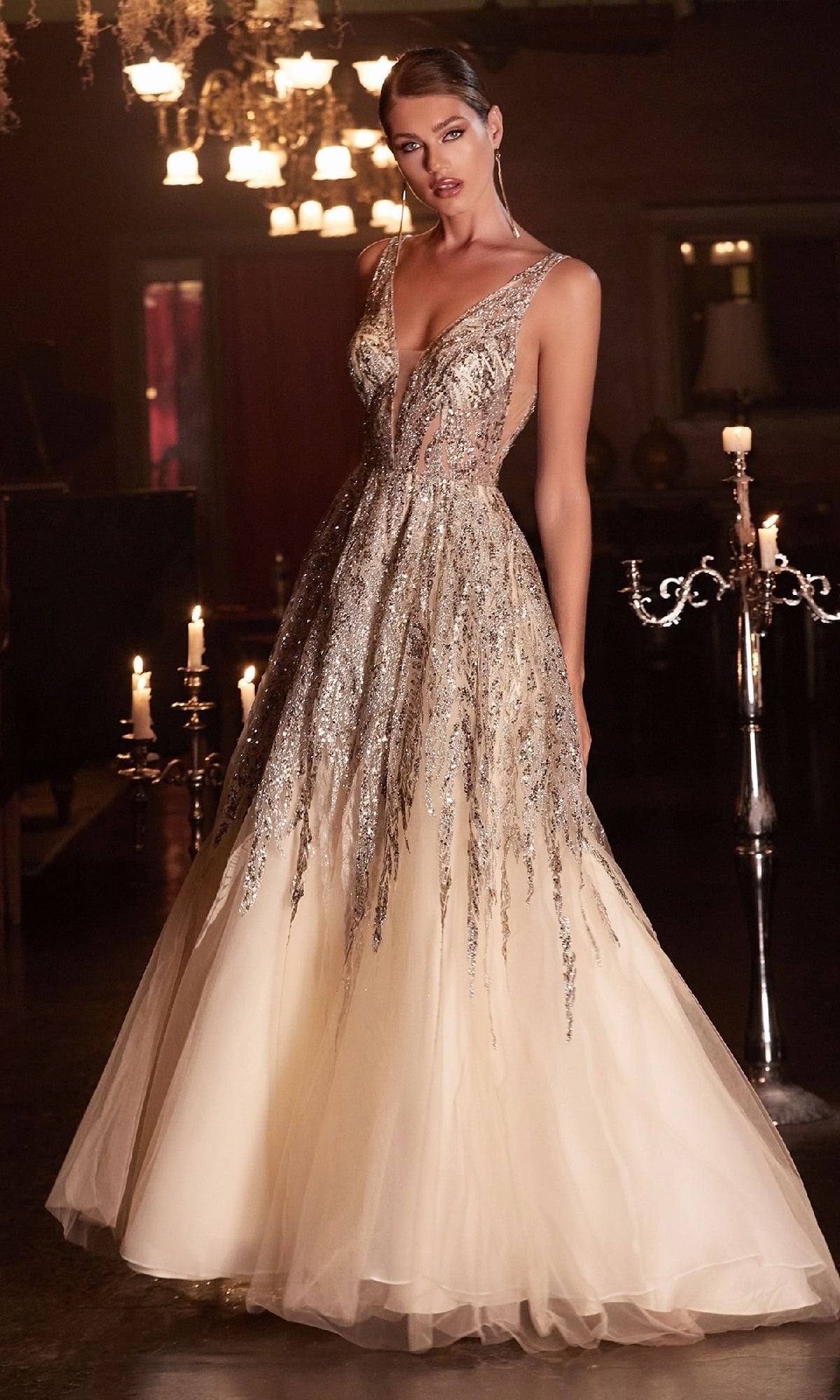 Champagne Ladivine Long Formal Dress c135
