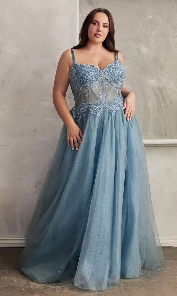 Blue Long Plus-Size Formal Dress C150C by Ladivine