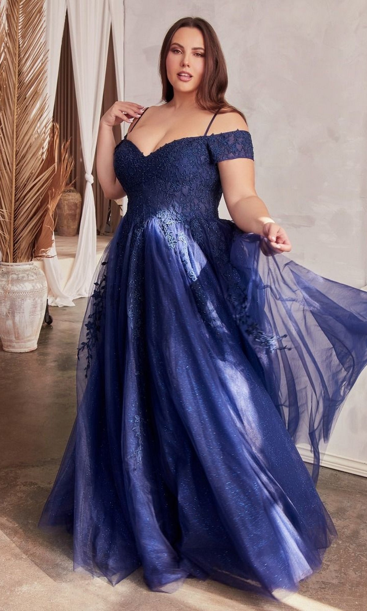 Long Plus-Size Formal Dress C154C by Ladivine Navy / 16 Long Plus-Size Formal Dress C154C by Ladivine Navy / 16