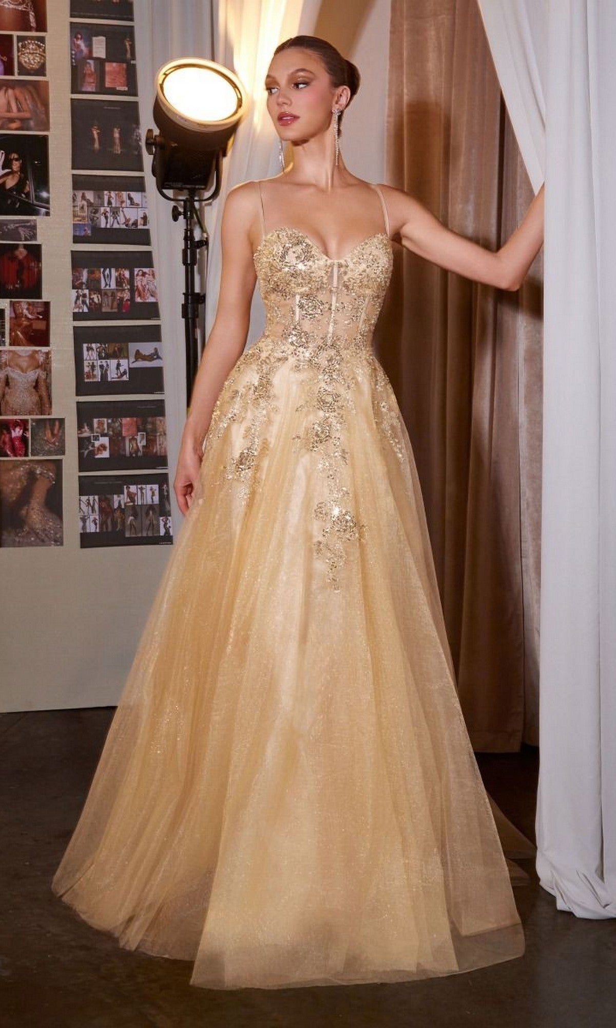Gold Ladivine Long Prom Dress C177