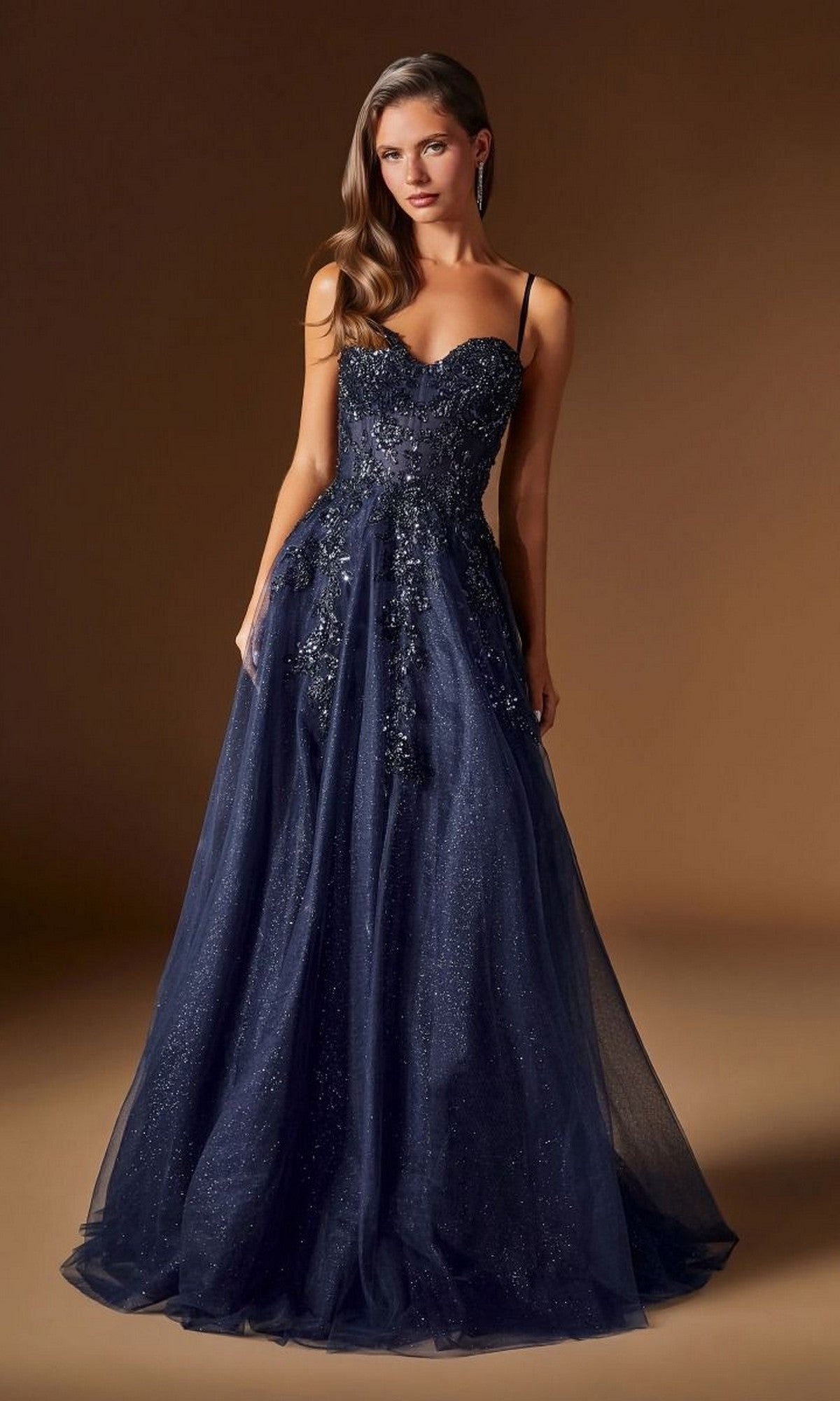 Navy Ladivine Long Prom Dress C177