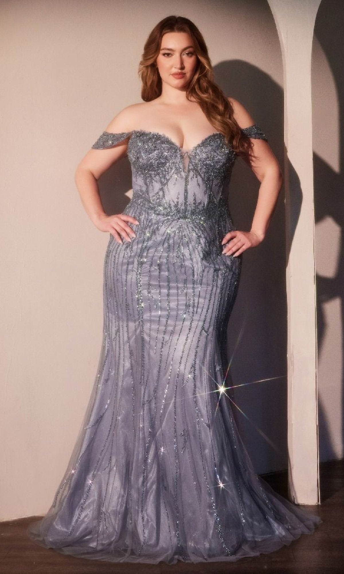 Smoky Blue Ladivine Long Formal Dress cc341c