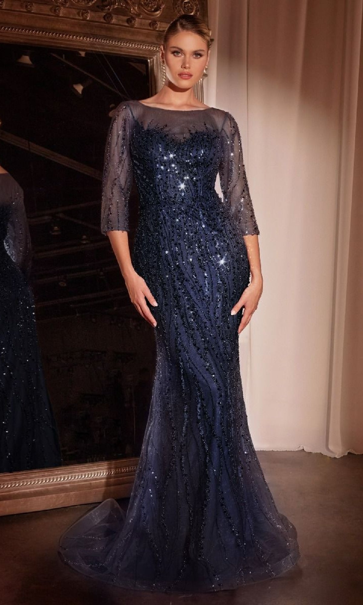 Navy Ladivine Long Formal Dress cd0105