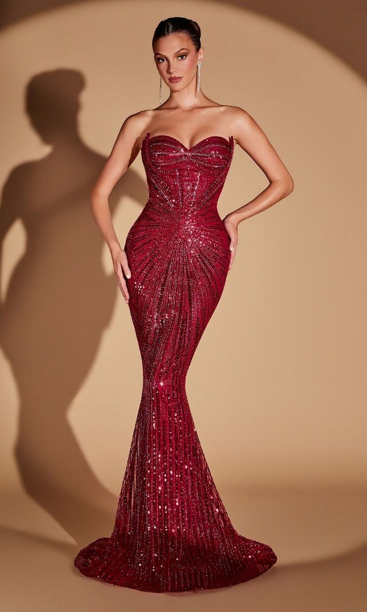 Burgundy Ladivine Long Prom Dress CD0108