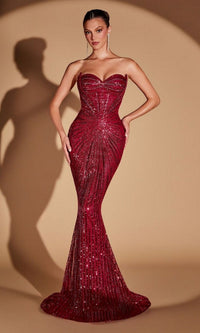 Burgundy Ladivine Long Prom Dress CD0108