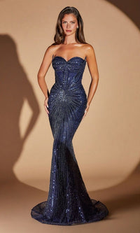Navy Ladivine Long Prom Dress CD0108