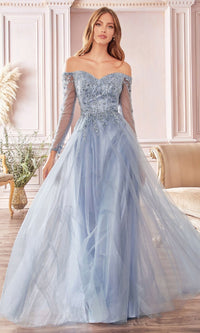Smoky Blue Ladivine Long Formal Dress cd0172