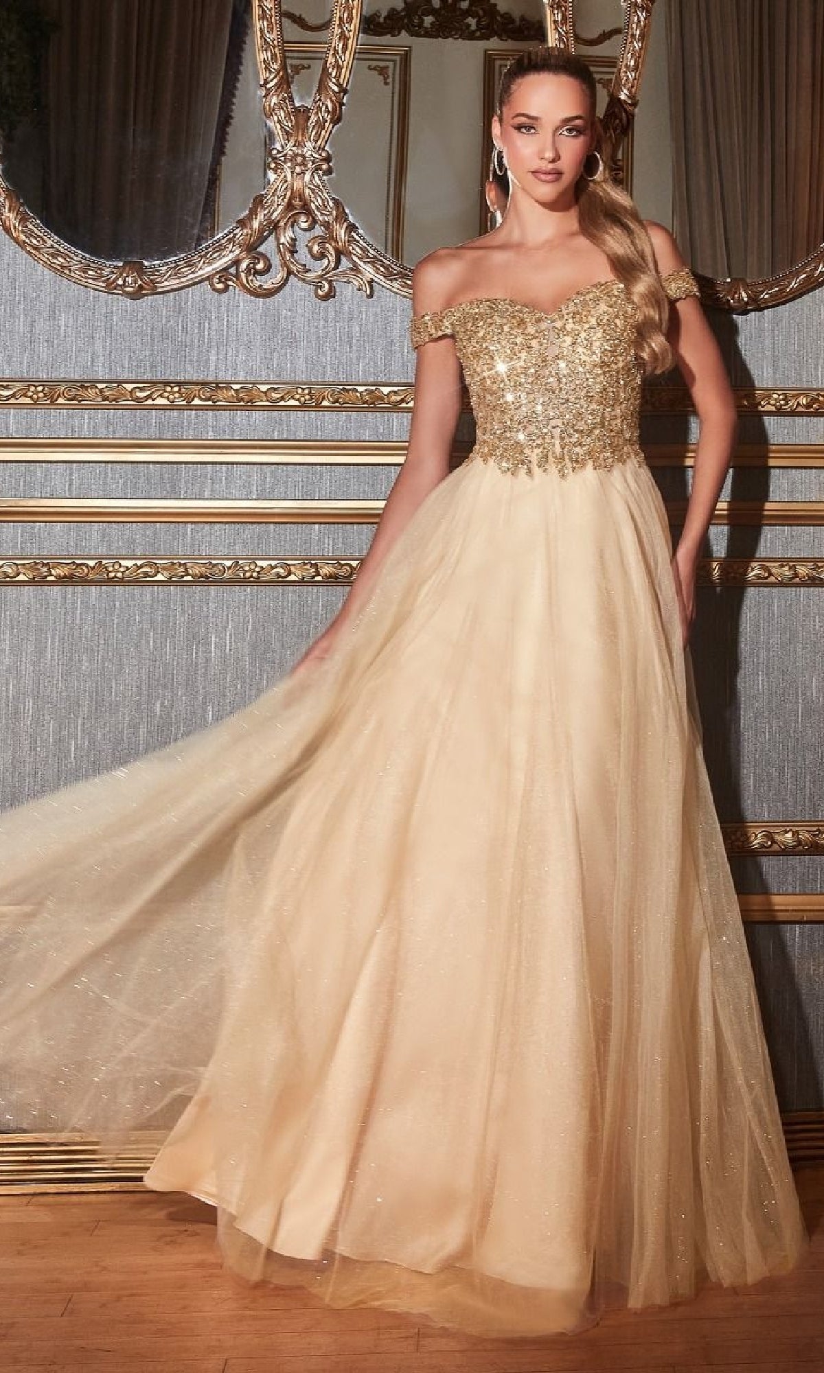Champagne Ladivine Long Formal Dress cd0177