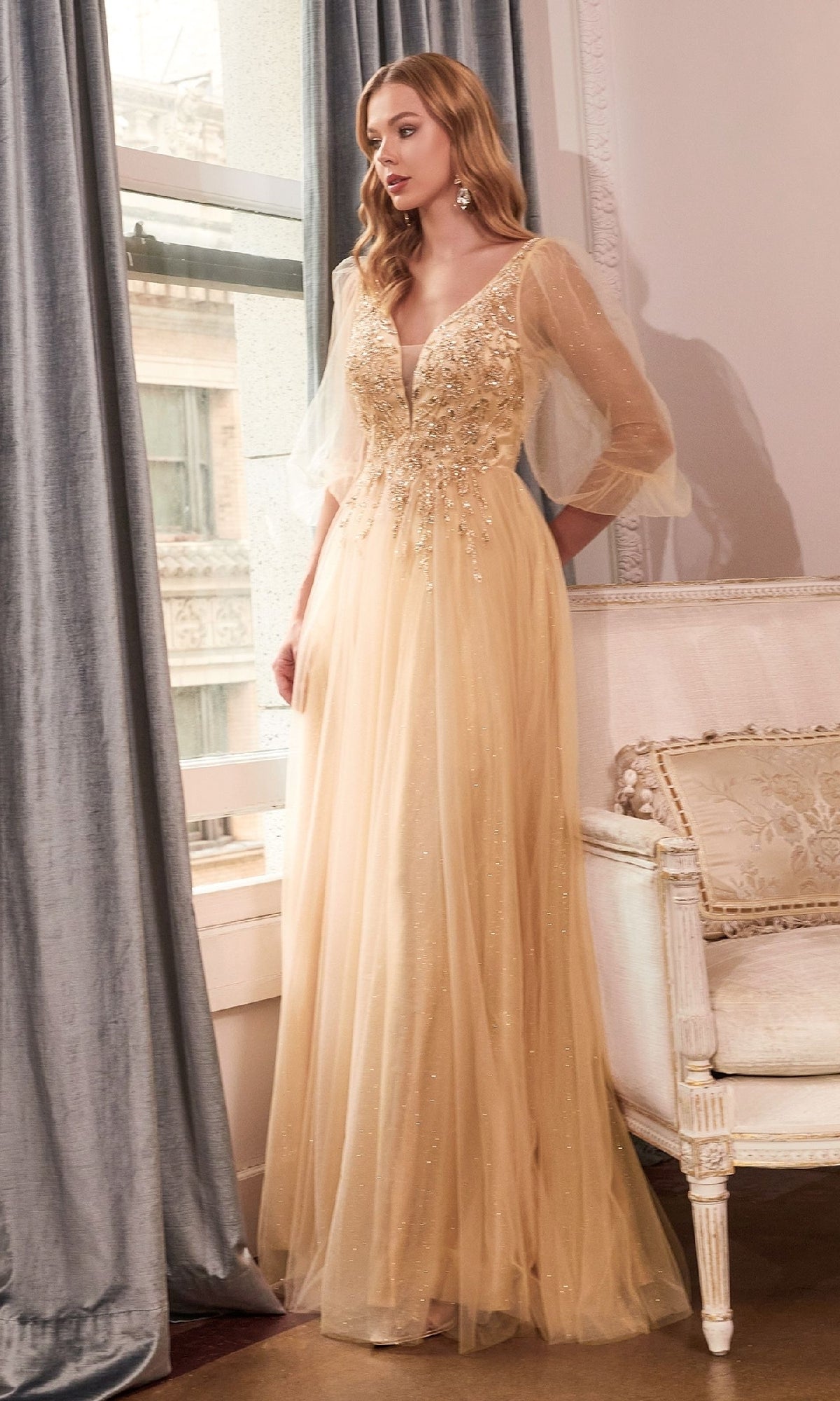 Champagne Ladivine Long Formal Dress cd0182