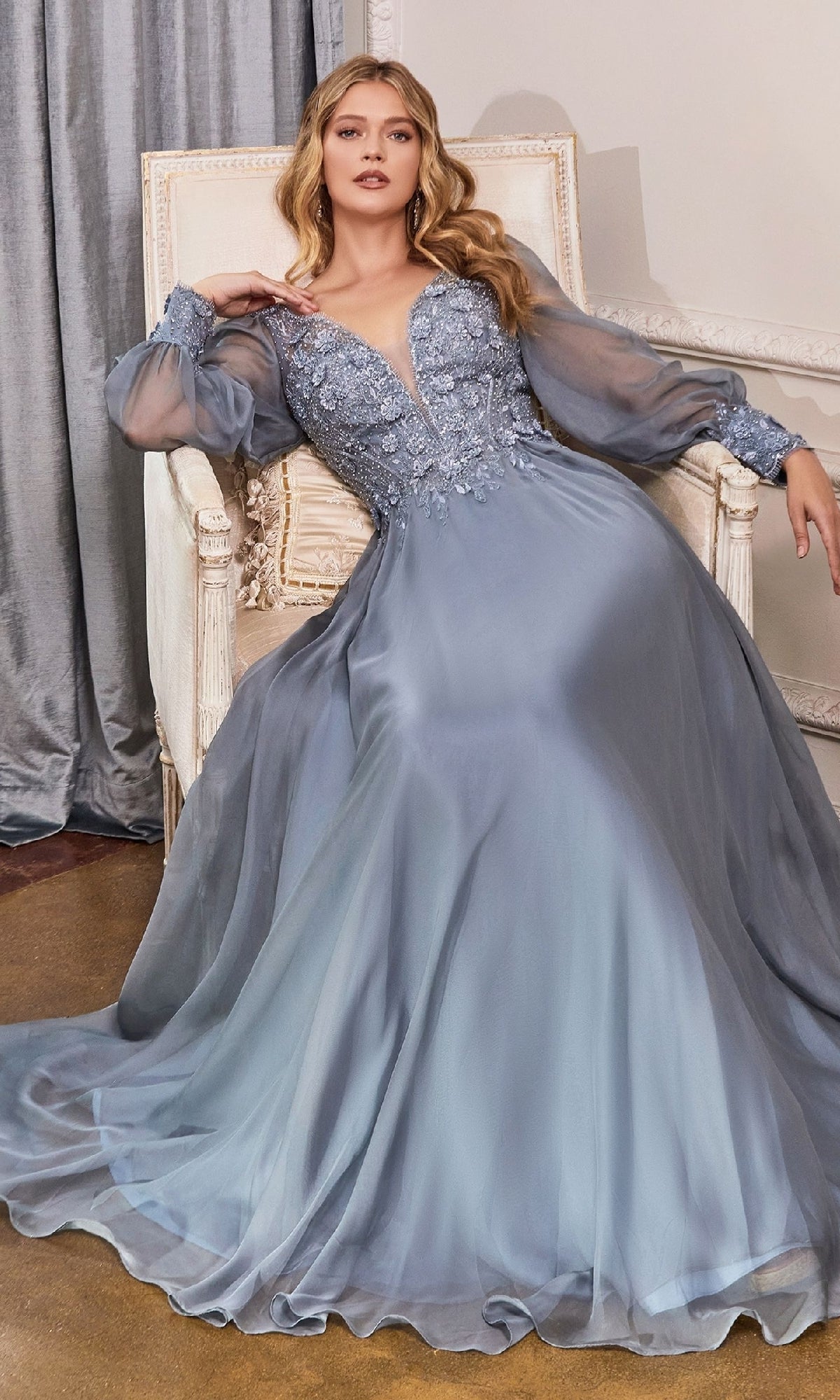 Smoky Blue Ladivine Long Formal Dress cd0183