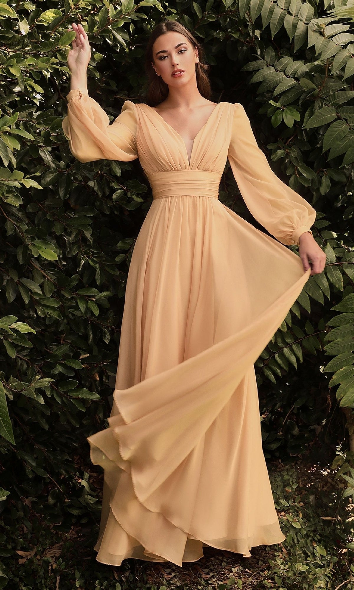 Champagne Ladivine Long Formal Dress cd0192