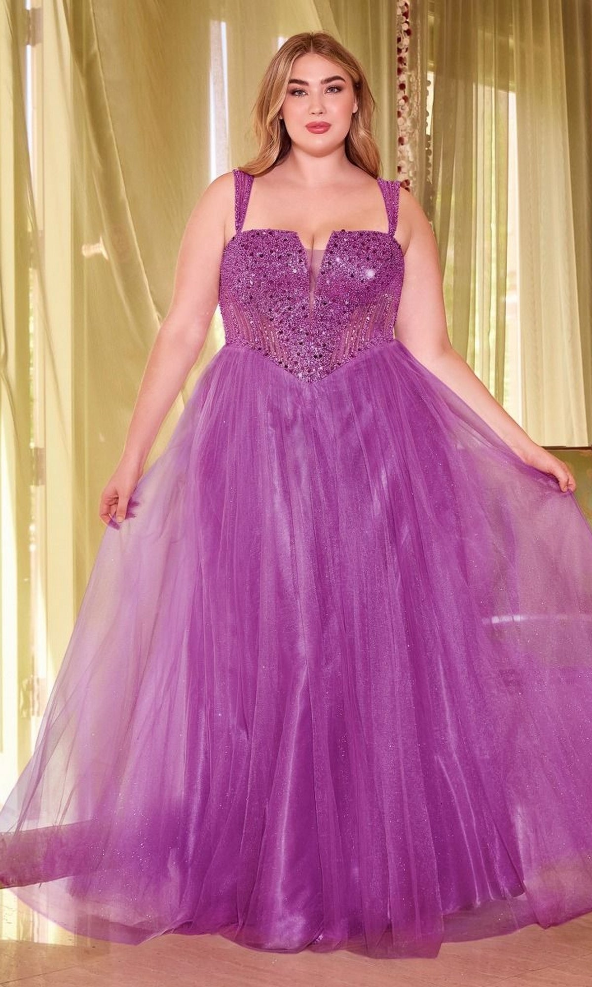 plus size purple cocktail dress Ladivine Cd0217C Long Plus-Size Formal Dusty Lavender / 18 Hens & Bachelorette Party Homecoming Dresses Vendor 982 Package:Frost blue (top)
