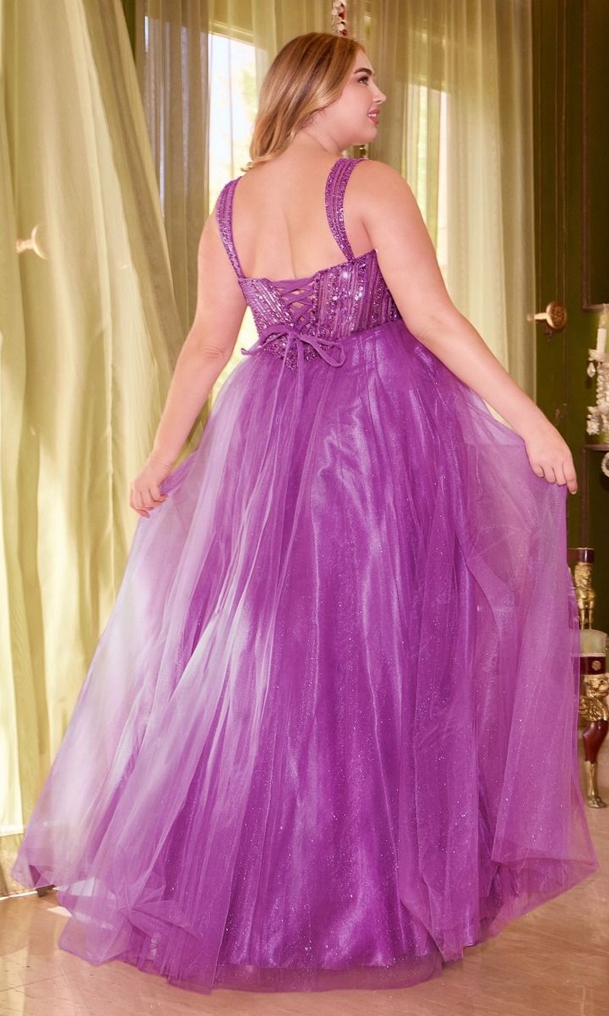 LaDivine CD0217C Long Formal Plus Size Sequin Prom Gown - Dusty Lavender / 18 LaDivine CD0217C Long Formal Plus Size Sequin Prom Gown - Dusty Lavender / 18