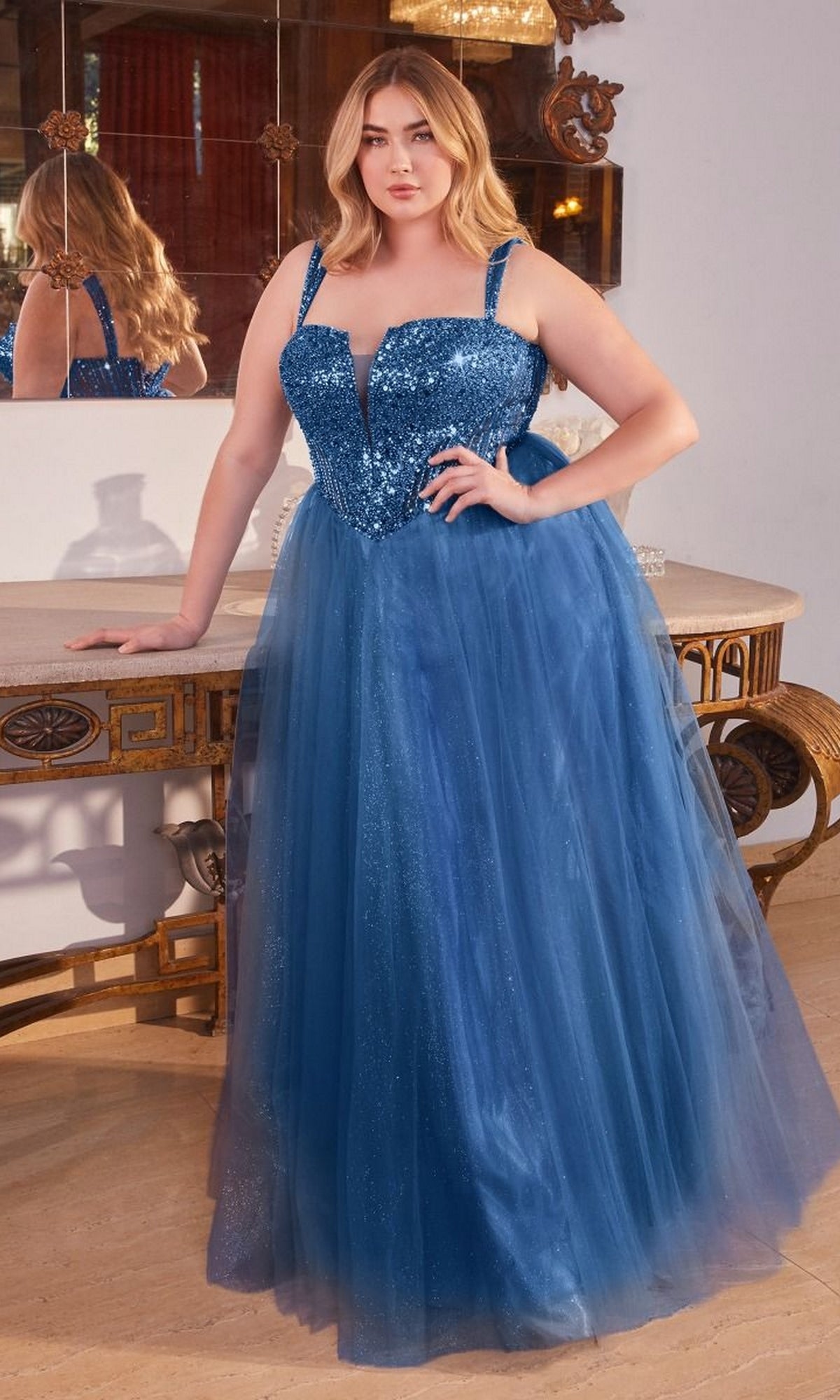 LaDivine CD0217C Long Formal Plus Size Sequin Prom Gown - Dusty Lavender / 18 LaDivine CD0217C Long Formal Plus Size Sequin Prom Gown - Dusty Lavender / 18