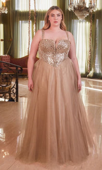 Mocha Gold Long Plus-Size Formal Dress Cd0217C by Ladivine