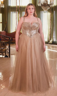 LaDivine CD0217C Long Formal Plus Size Sequin Prom Gown - Dusty Lavender / 18 LaDivine CD0217C Long Formal Plus Size Sequin Prom Gown - Dusty Lavender / 18