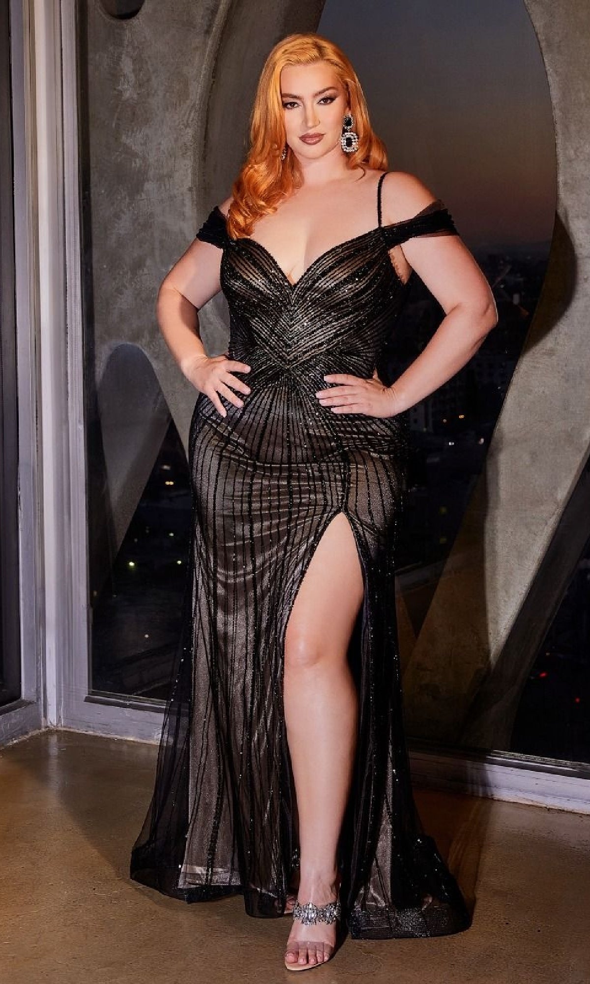 Black/Nude Ladivine Long Formal Dress cd0219c