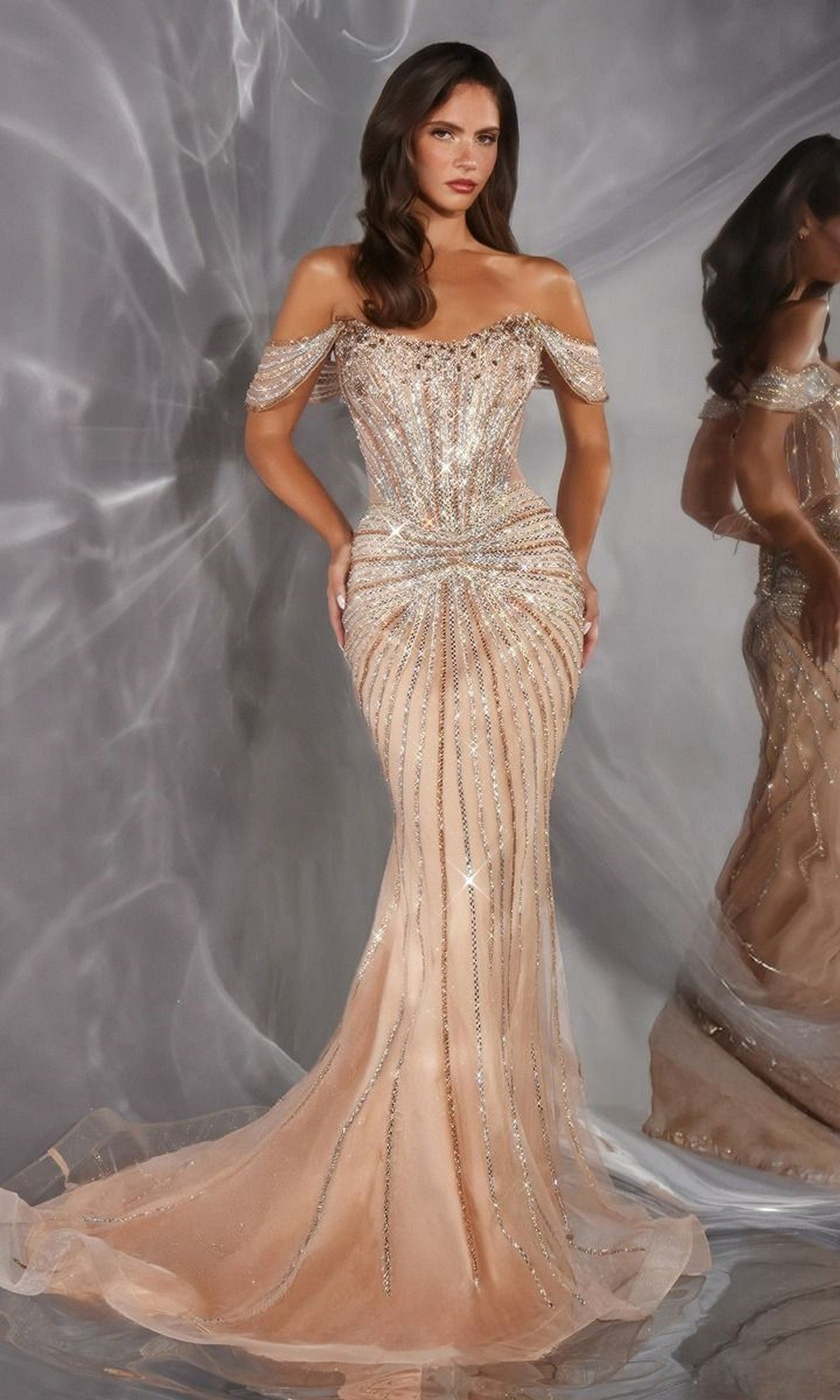Gold Ladivine Long Prom Dress CD654