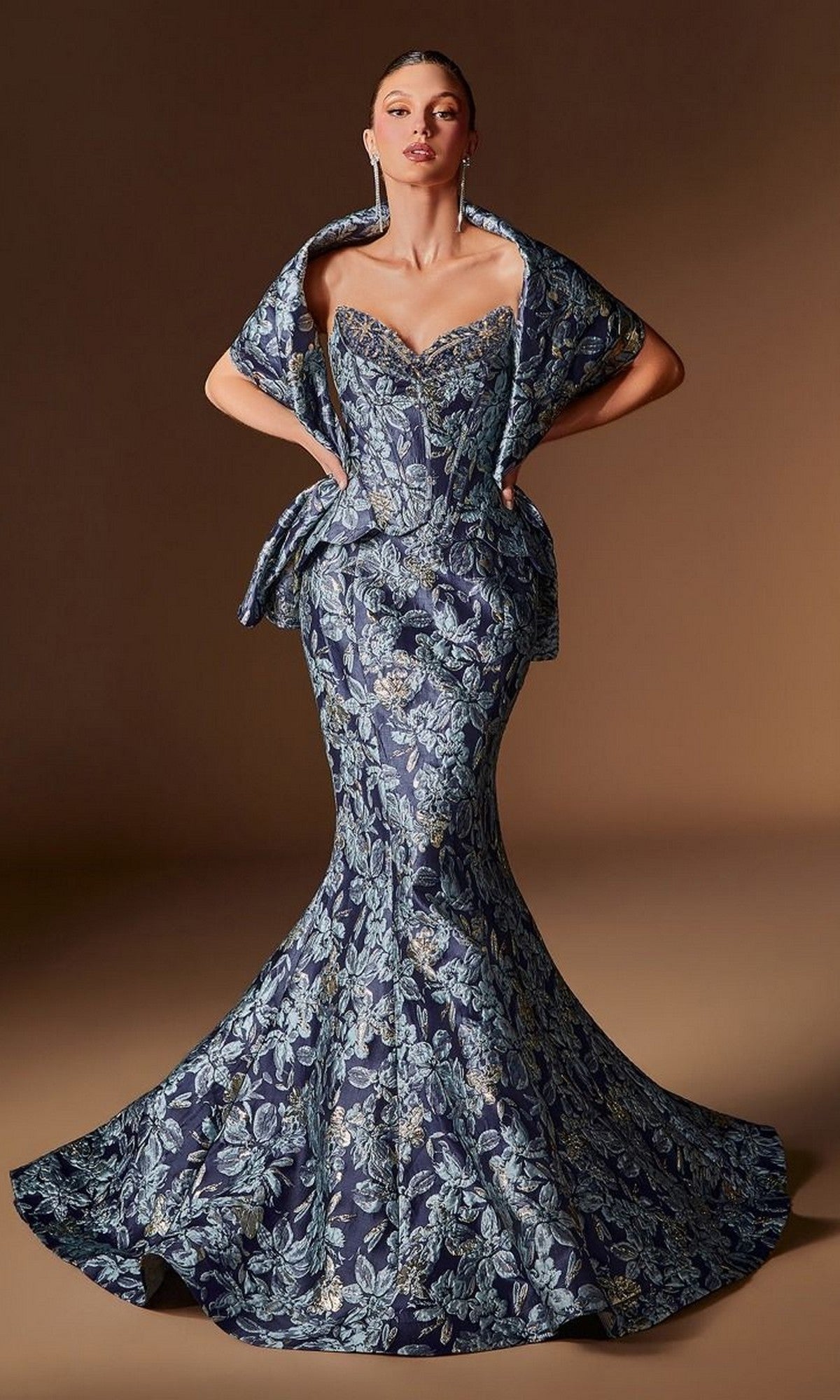 Navy Ladivine Long Formal Dress CD655