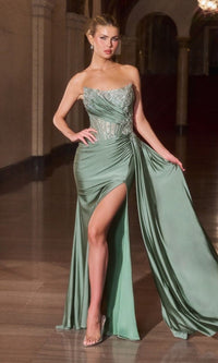Moss Green Ladivine Long Formal Dress CD689 - Image