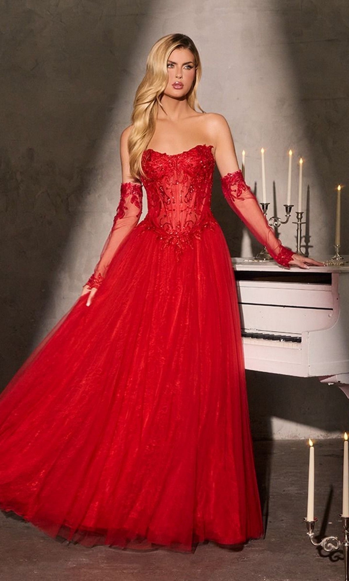 Red Ladivine Long Formal Dress CD717 - Image
