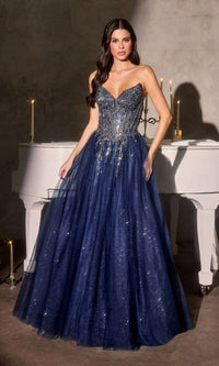 Navy Ladivine Long Formal Dress CD721 - Image
