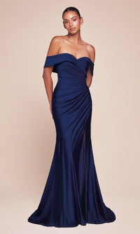 Navy Ladivine Long Formal Dress CD790