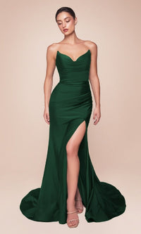 Hunter Green Ladivine Long Formal Dress CD791