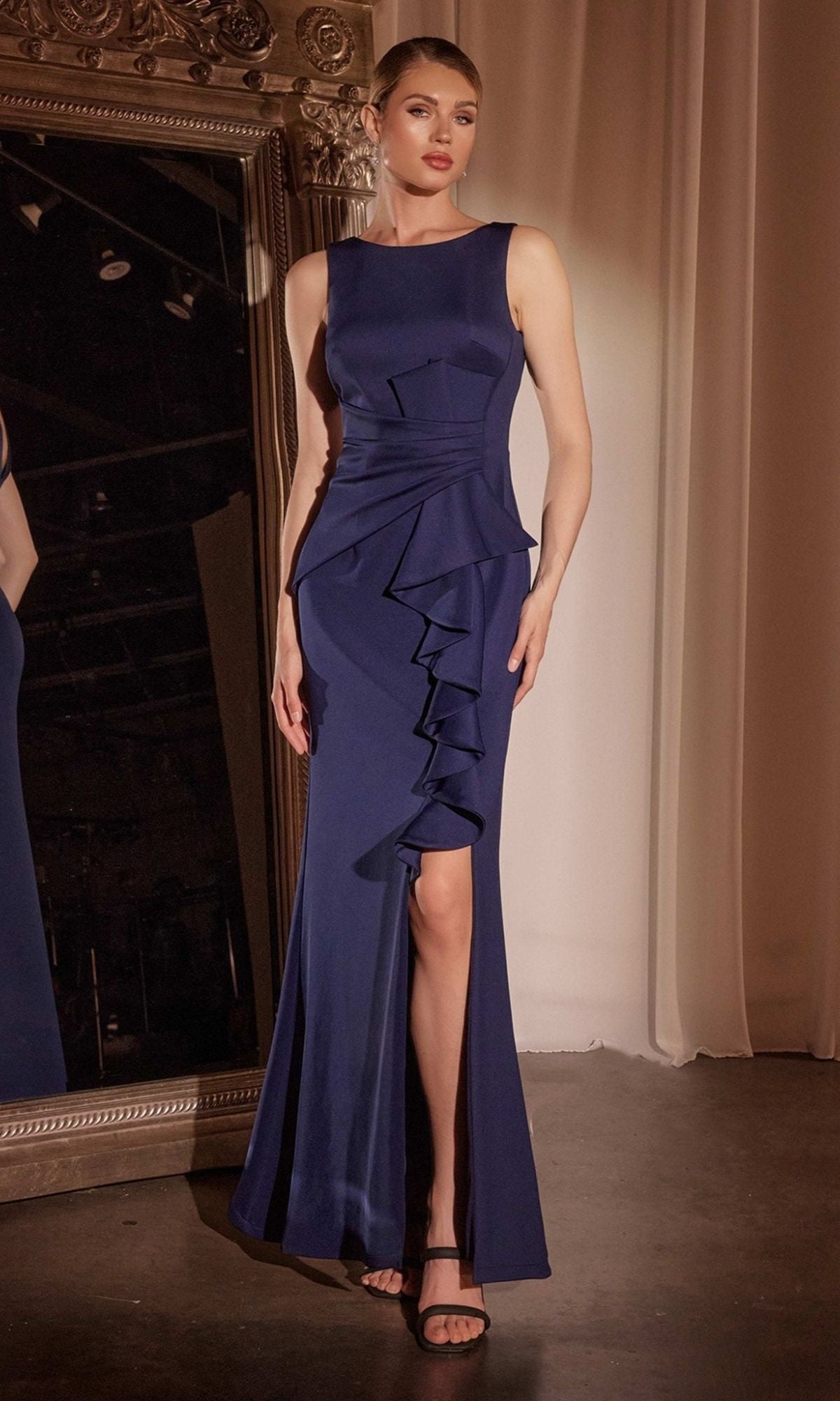 Navy Ladivine Long Formal Dress CH377