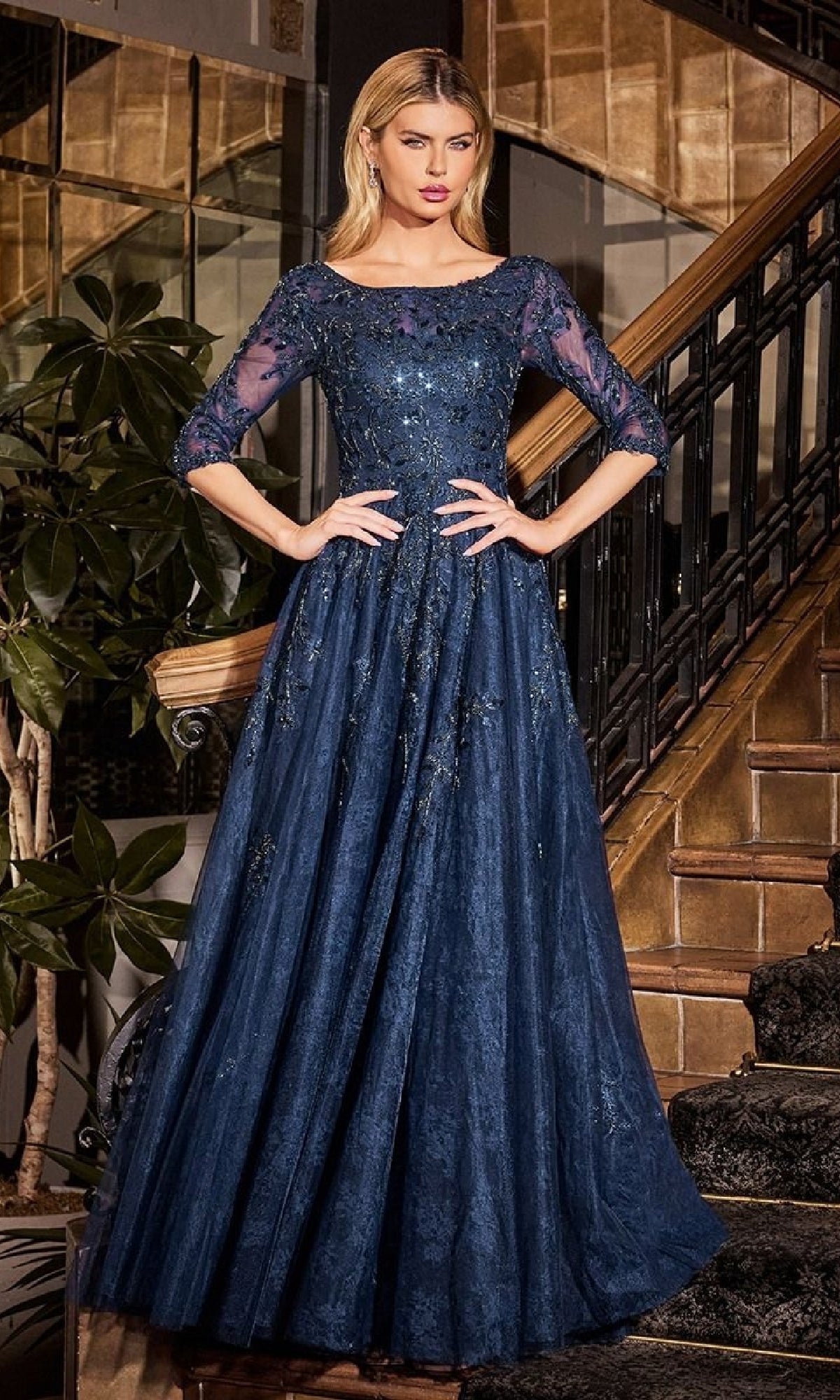 Navy Ladivine Long Formal Dress ck2401