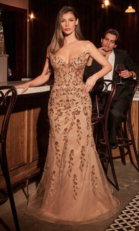 Rose Gold Ladivine Long Prom Dress CM382