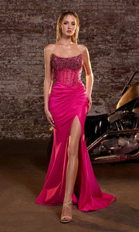 Hot Pink Ladivine Long Formal Dress Cw301 - Image