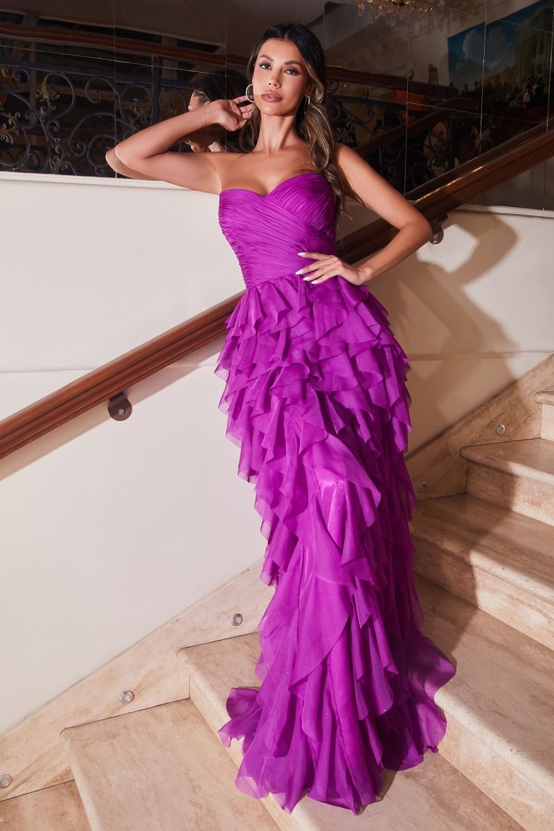 orchid purple dress 1XBLUE Maxi S wedding and photo shoot Strapless Long A-Line Prom Dress