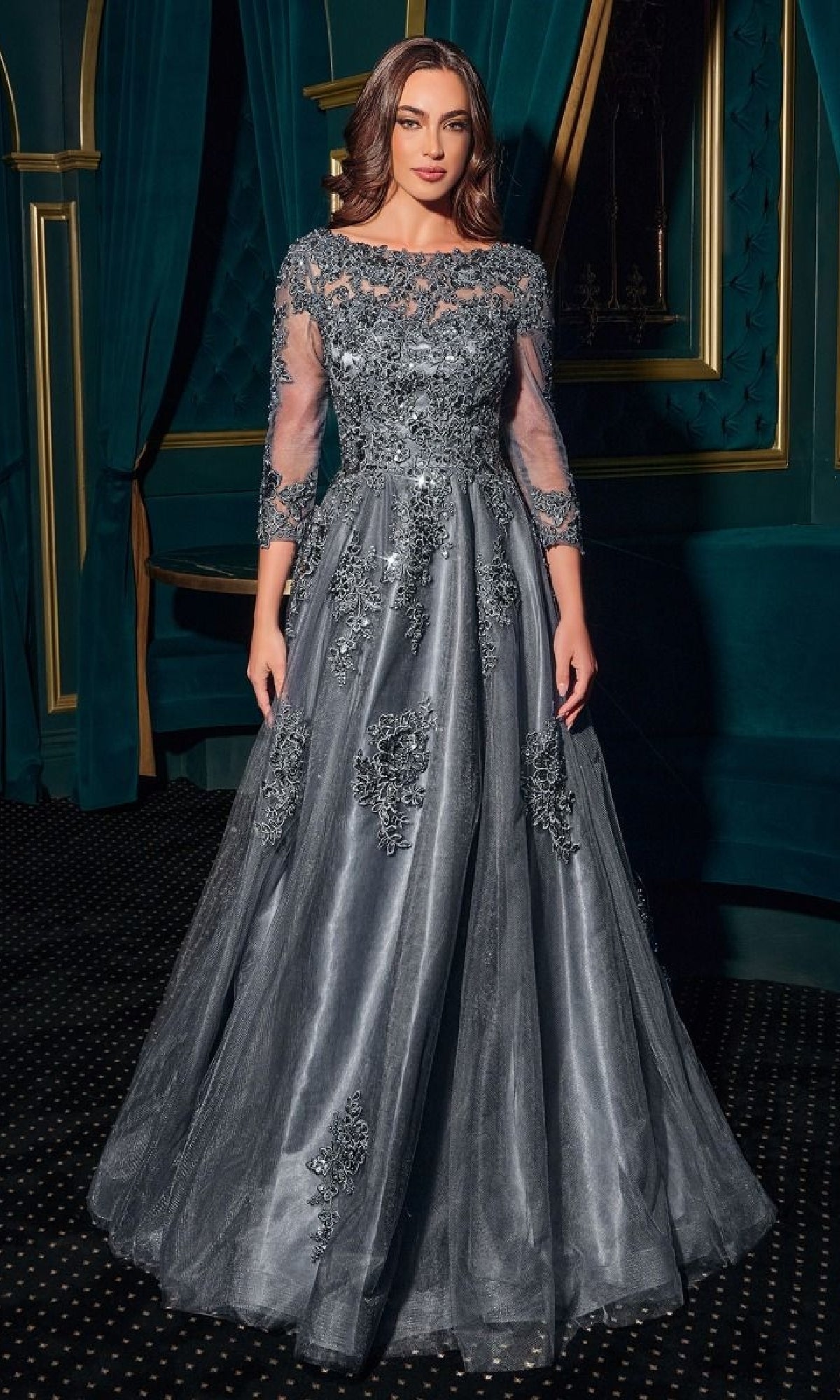 Midnight Grey Ladivine Long Formal Dress j883