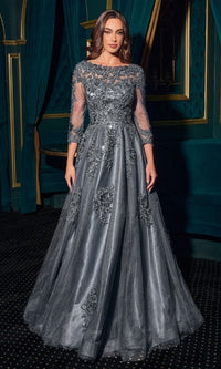 Midnight Grey Ladivine Long Formal Dress j883